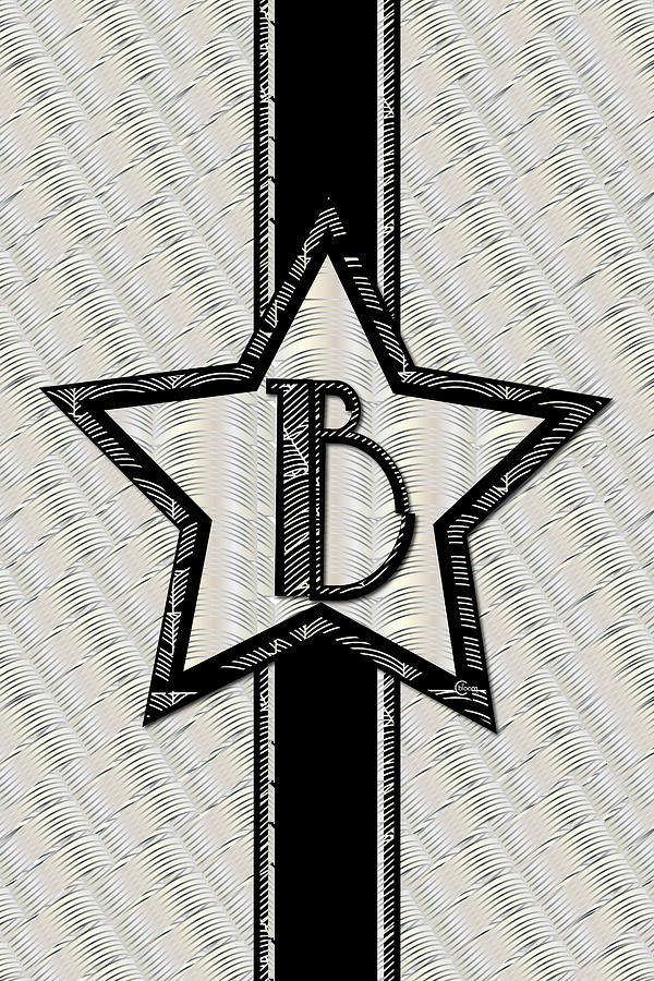 Black And White Drawing - STAR of the SHOW art deco style letter B by Cecely Bloom