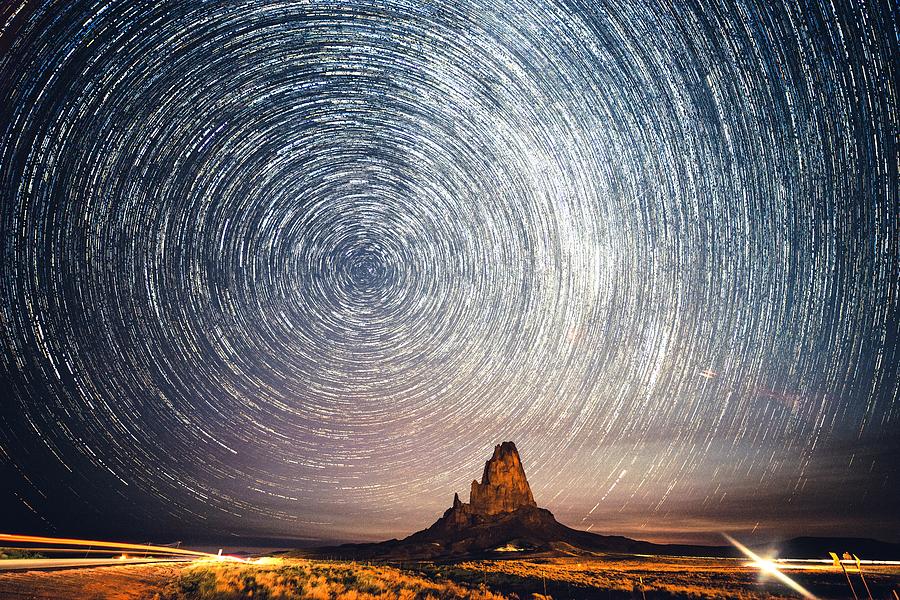 Star Trail Over Agathla Peak, Arizona Photograph by Mati Krimerman