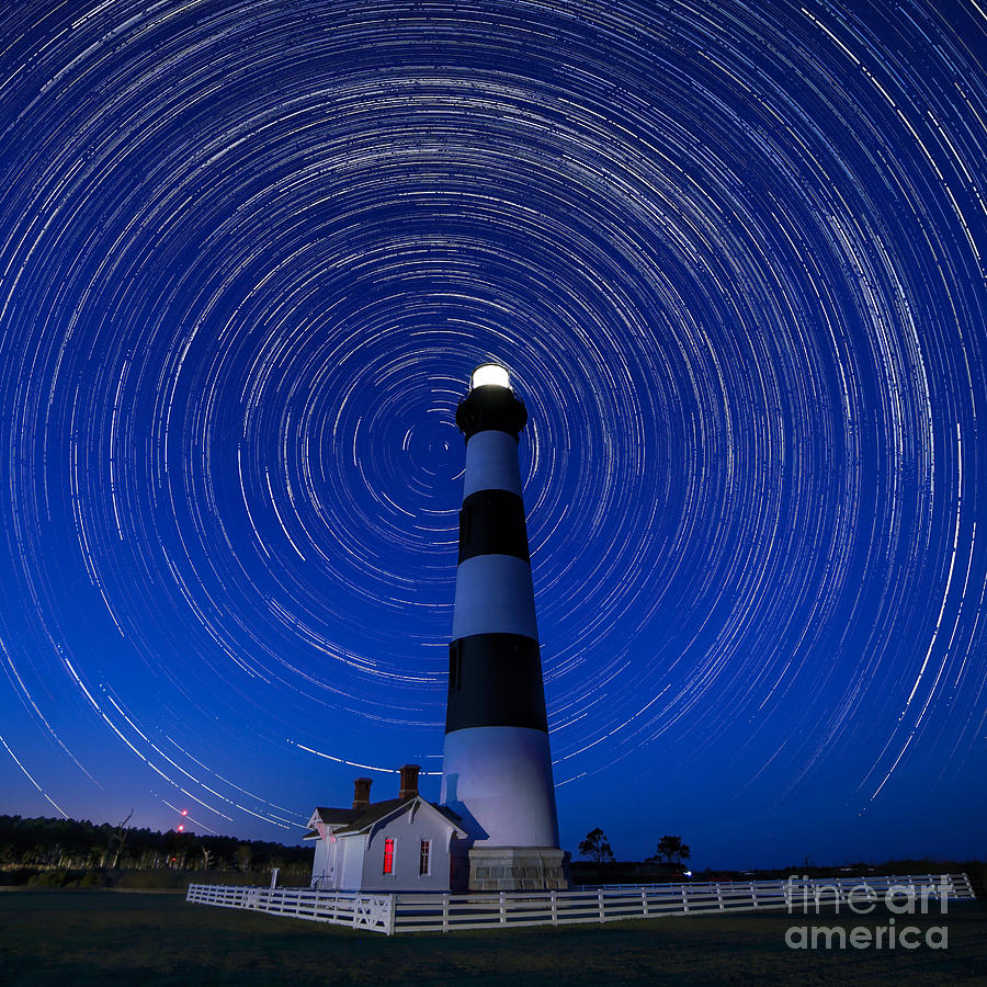 Beach Photograph - A Starry Night at Bodie Island Light House by Robert Loe
