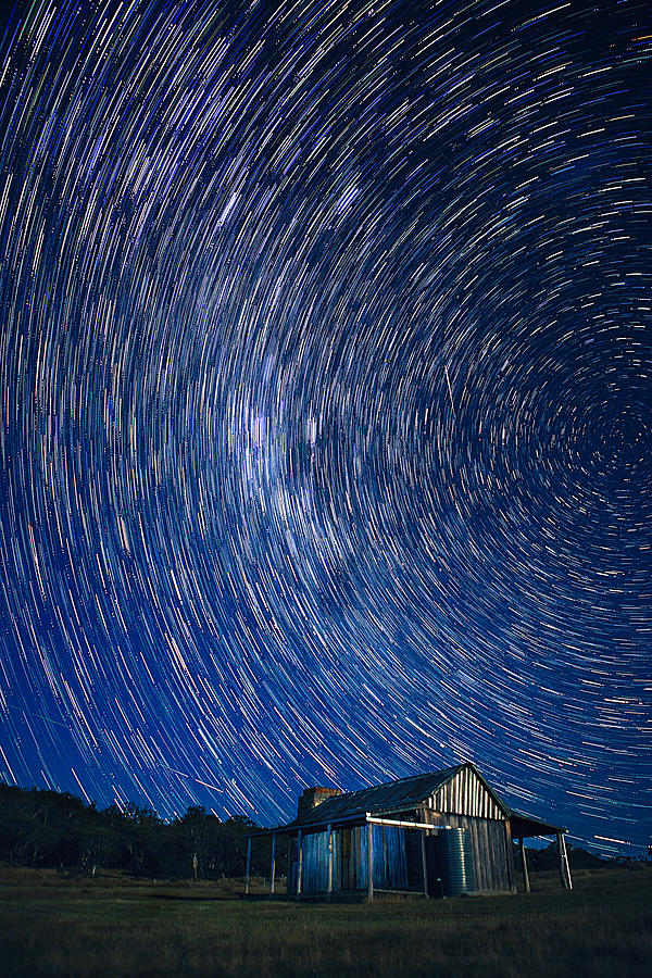 Landscape Photograph - Star trails at Brayshaws hut by Brendan Maunder