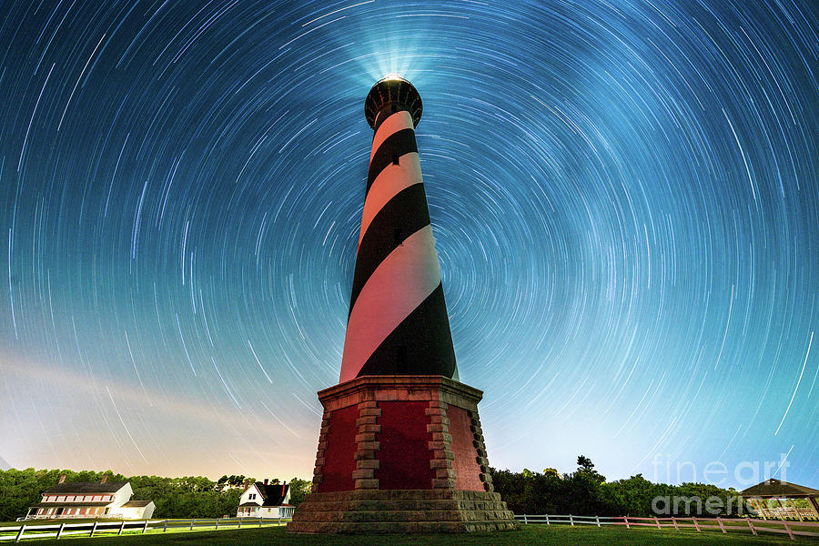Star Trails at Cape Hatteras Light House Photograph by Robert Loe
