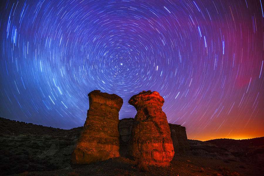Star trails at Pillars of Rome in Oregon USA Photograph by Vishwanath Bhat