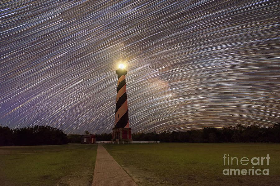 Star Trails behind Cape Hatteras Light  Photograph by Michael Ver Sprill