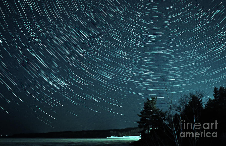 Star Trails over Frozen Lake Photograph by Charline Xia