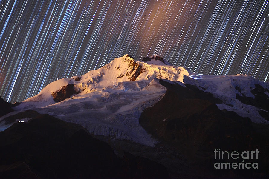 Star Trails Over Mt Huayna Potosi Photograph by James Brunker