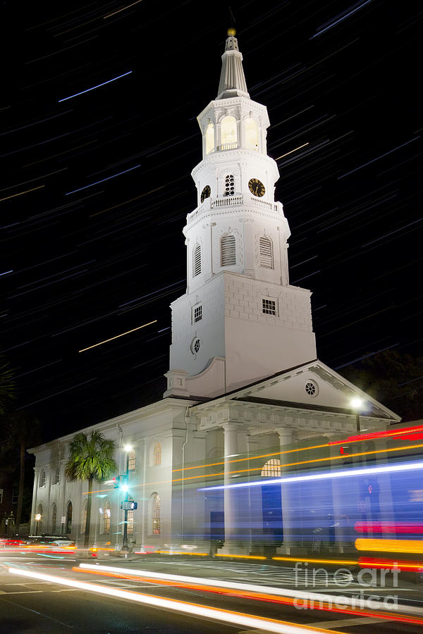 Star Trails Photograph - Star Trails over St Michaels Church Charleston SC by Dustin K Ryan