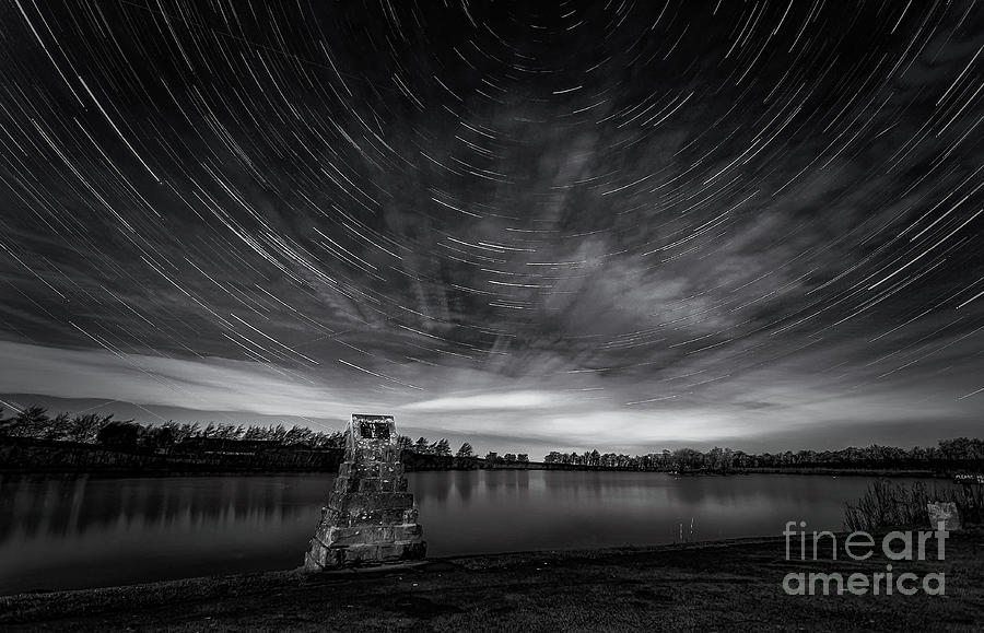 Star trails over the tarn - monochrome Photograph by Mariusz Talarek