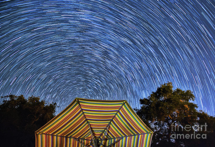 Star Trails Over The Umbrellas Photograph by Mimi Ditchie