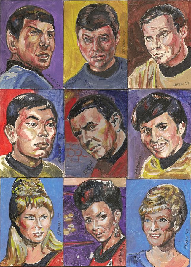 Star Trek Original Series Cast Trading Cards Painting by Bryan Bustard