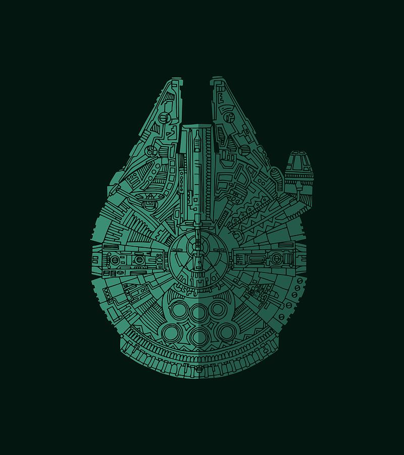 Falcon Mixed Media - Star Wars Art - Millennium Falcon - Blue Green by Studio Grafiikka