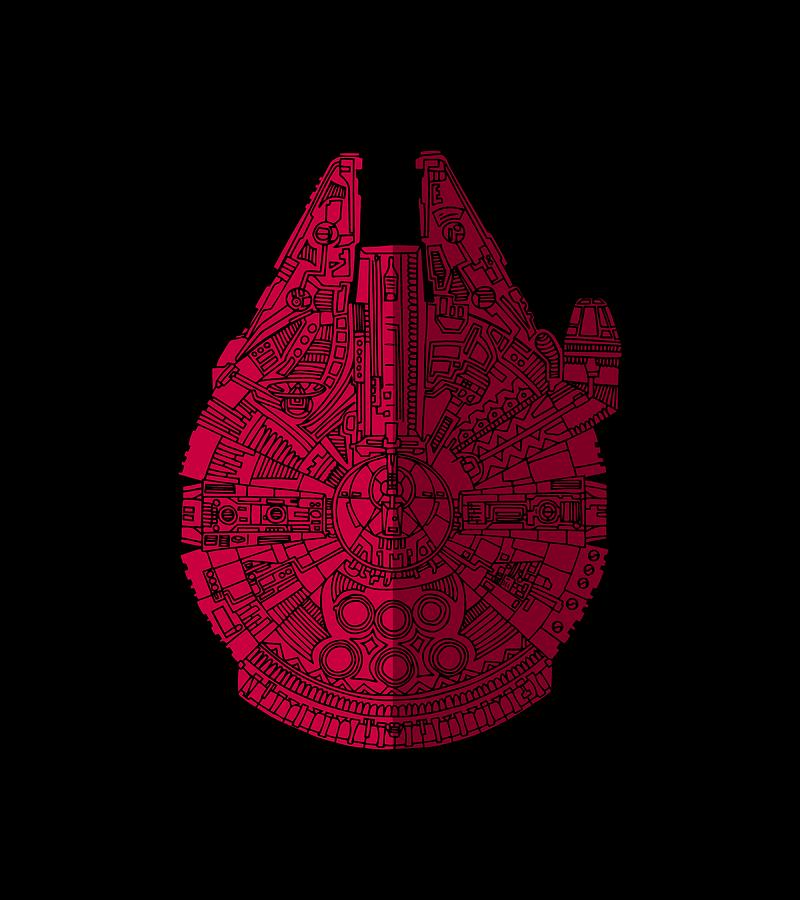 Star Wars Art - Millennium Falcon - Red, Black Mixed Media by Studio Grafiikka
