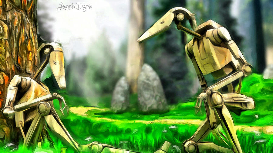 Star Wars 7 Painting - Star Wars - Droids In Park by Leonardo Digenio Star Wars 7 Painting - Star Wars - Droids In Park by Leonardo Digenio