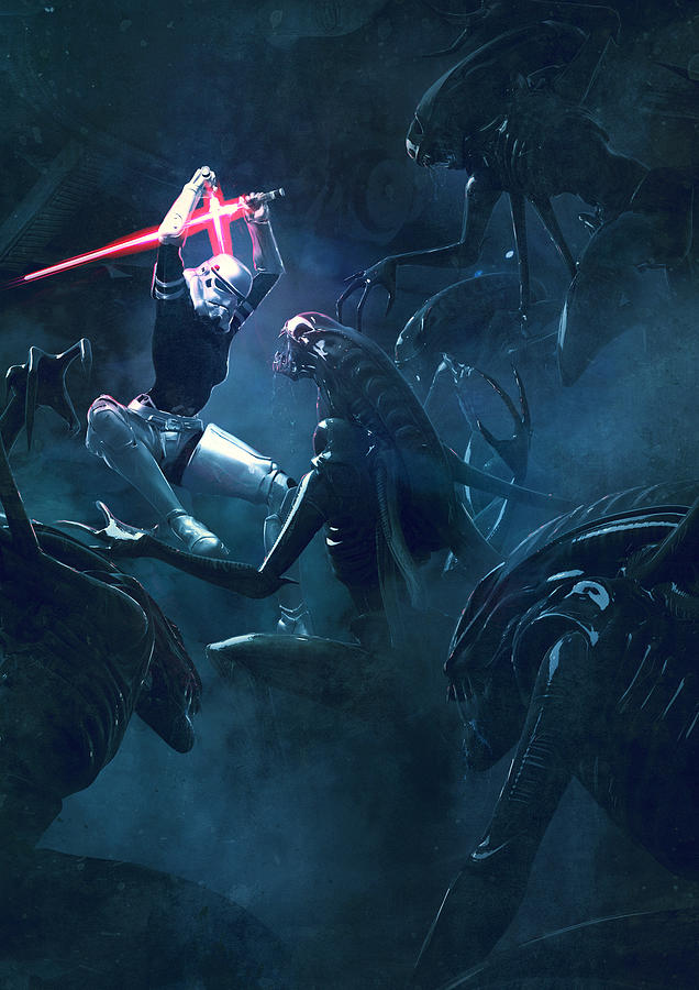 Star Wars Digital Art - Star Wars vs Aliens 3 by Exar Kun