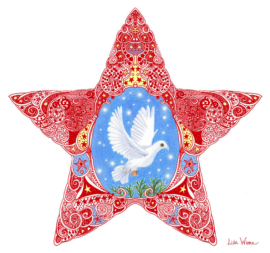 Star with Dove of Peace Drawing by Lise Winne