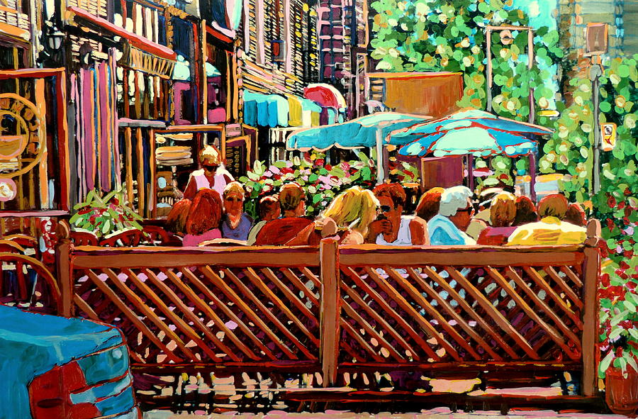 Starbucks Cafe On Monkland Montreal Cityscene Painting by Carole Spandau