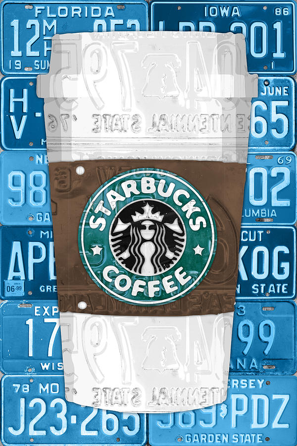Coffee Mixed Media - Starbucks Coffee Cup Recycled Vintage License Plate Pop Art by Design Turnpike