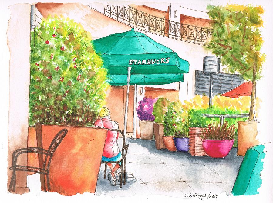 Starbucks Coffee, Sunset Blvd, and Cresent High, West Hollywood, CA Painting by Carlos G Groppa