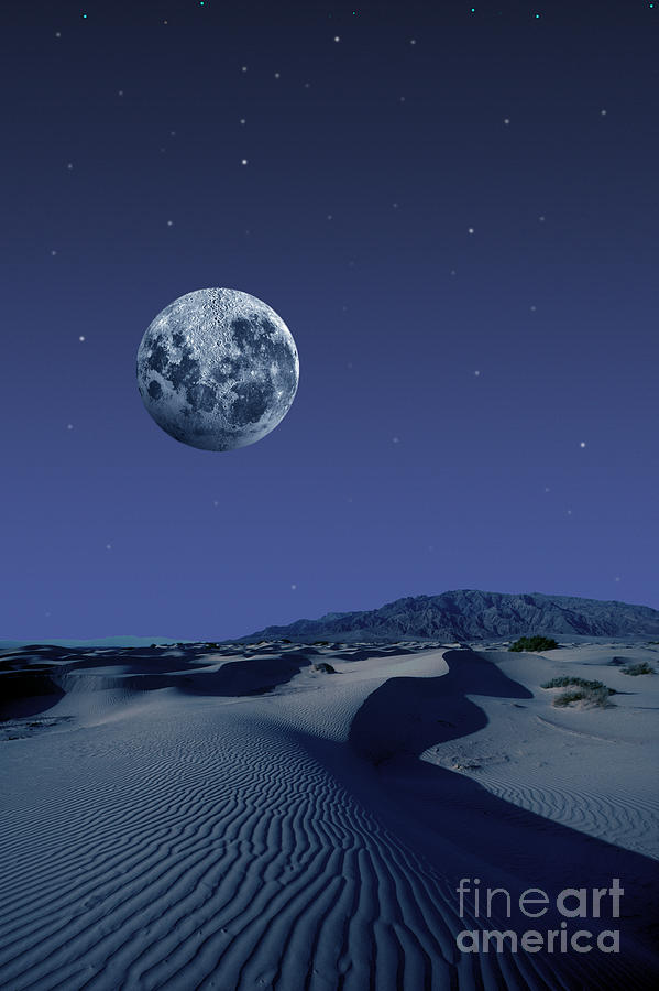 Starfield, night, nighttime, dark, sky, Moon, sand, desert Photograph by Wernher Krutein