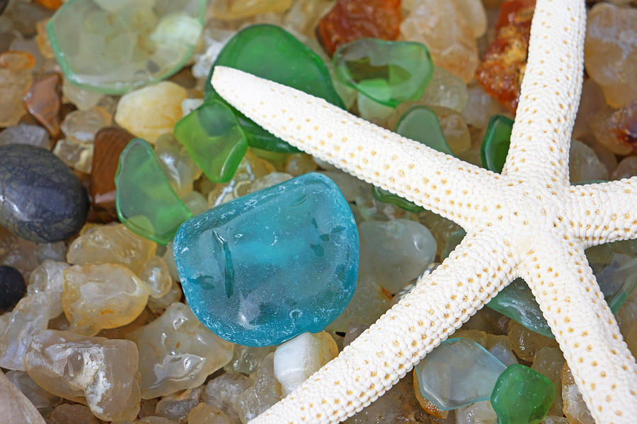 Starfish Art Prints Blue Green Seaglass Sea Glass Agates Photograph by Patti Baslee