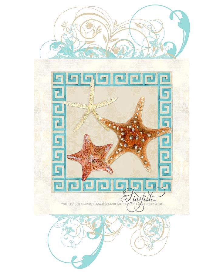 Starfish Greek Key Pattern w Swirls Painting by Audrey Jeanne Roberts