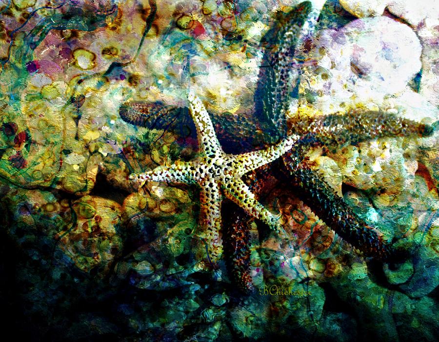 Starfish In Waterscape Painting by Barbara Chichester