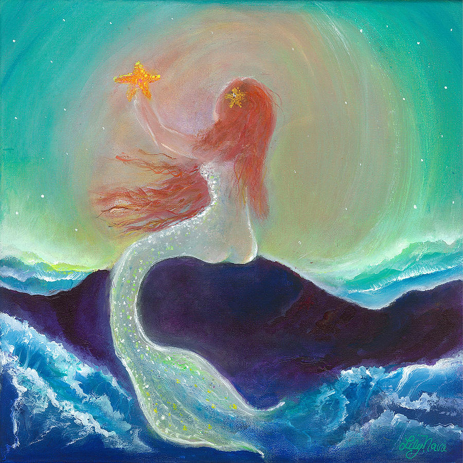 Starfish Mermaid Painting by Lily Nava-Nicholson