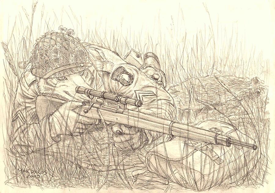 Stargazer The Airborne Sniper Drawing by Piotr Kochanowski