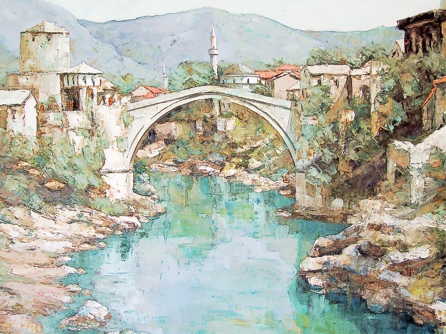 Mountain Photograph - Stari Most Bridge over the Neretva river in Mostar Bosnia Herzegovina by Joseph Hendrix