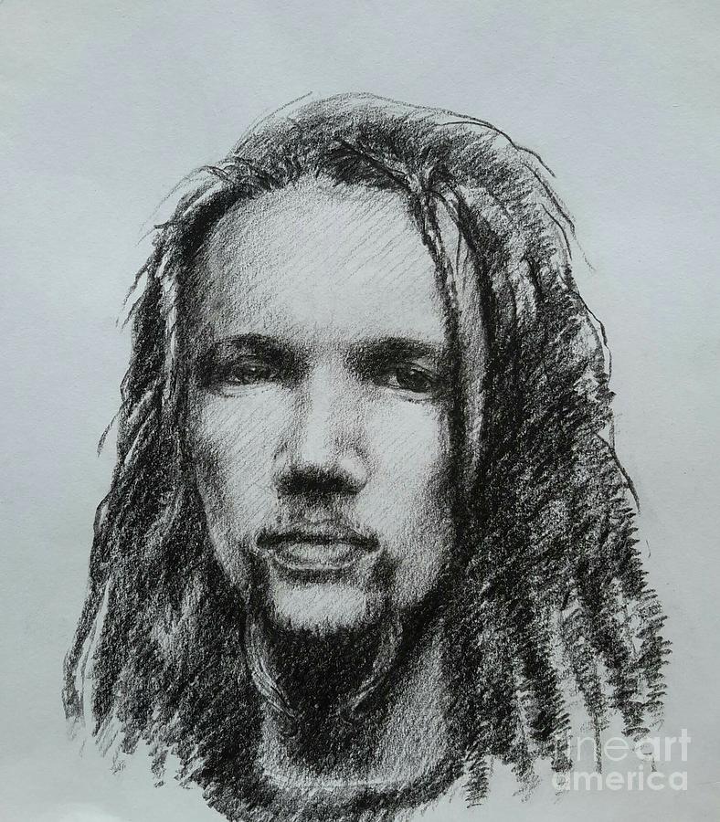 Staring' portrait drawing of a man with dreadlocks is a drawing by Sir...