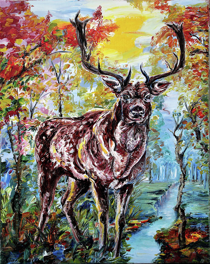 Staring Stag Painting by Yelena Rubin
