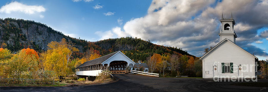 Fall Photograph - Stark Covered Bridge and Church by Linda King