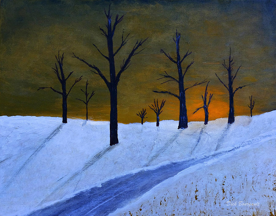 Tree Painting - Stark Winter Sunset by Dick Bourgault