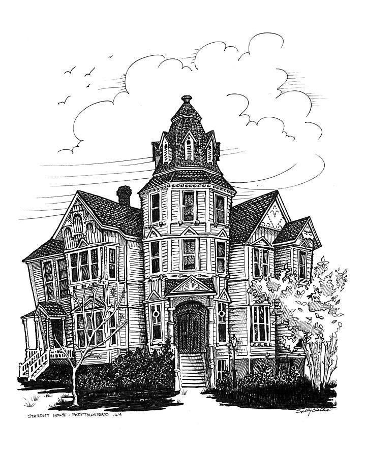 Victorian House Drawing - Starrett House by ErnestineGrindal SaraClarke