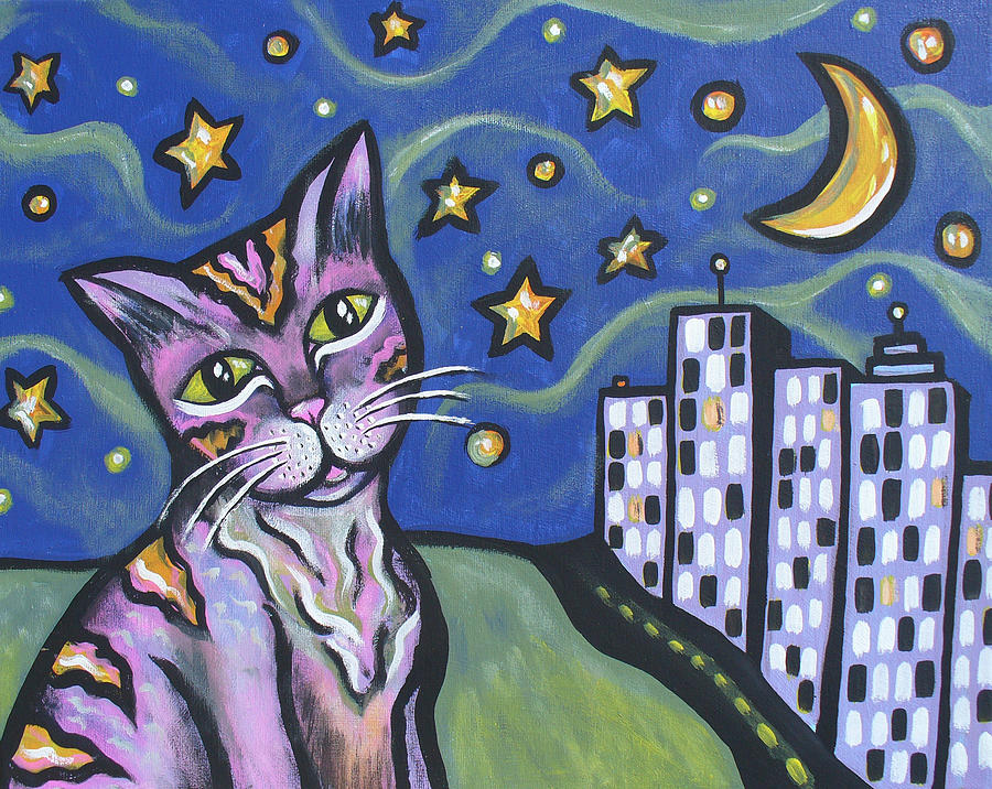 Starry Cat Painting by Sarah Crumpler