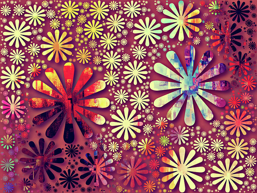 Starry Magenta Grunge Decorative Abstract Mixed Media by Georgiana Romanovna