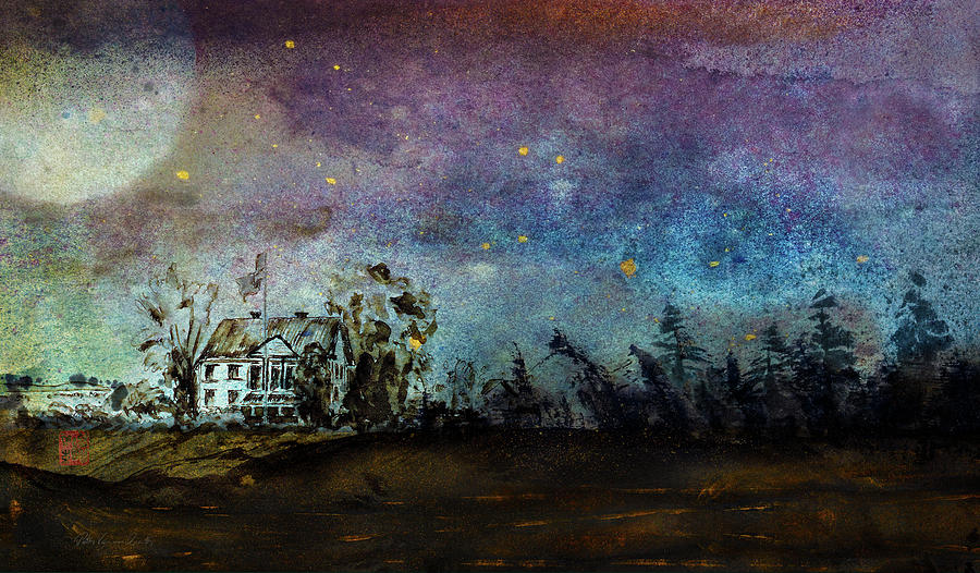 Starry Night above country home Mixed Media by Peter V Quenter