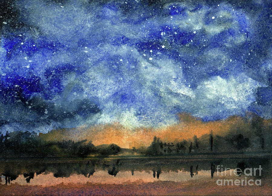 Starry Night Across Our Lake Painting by Randy Sprout