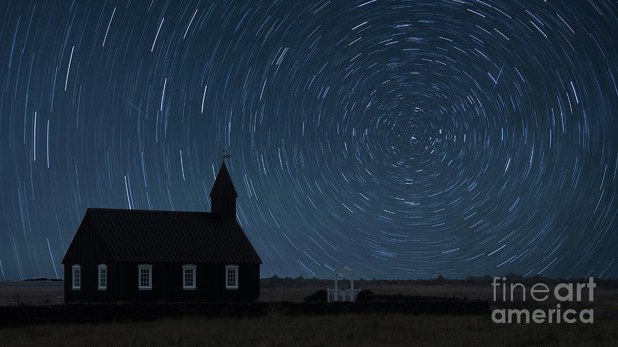 Space Photograph - Starry Night at the Black Church Iceland by Jerry Fornarotto