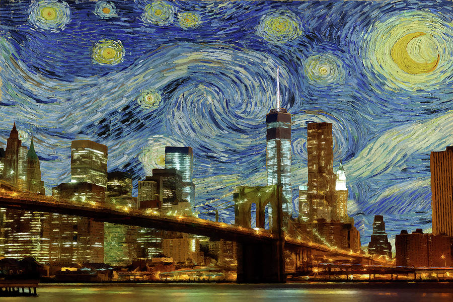 Starry Night Brooklyn Bridge Painting by Movie Poster Prints