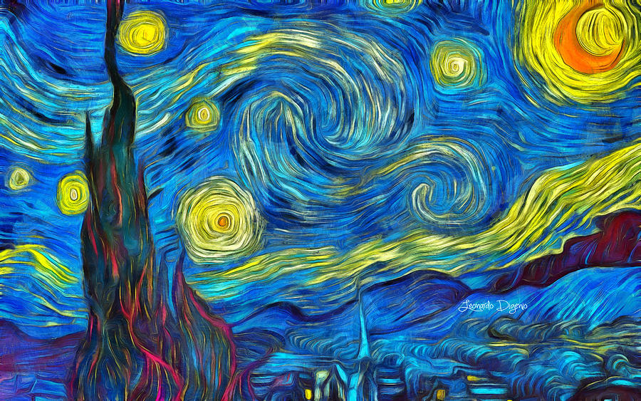 Starry Night by Vincent Van Gogh Revisited Painting by Leonardo Digenio