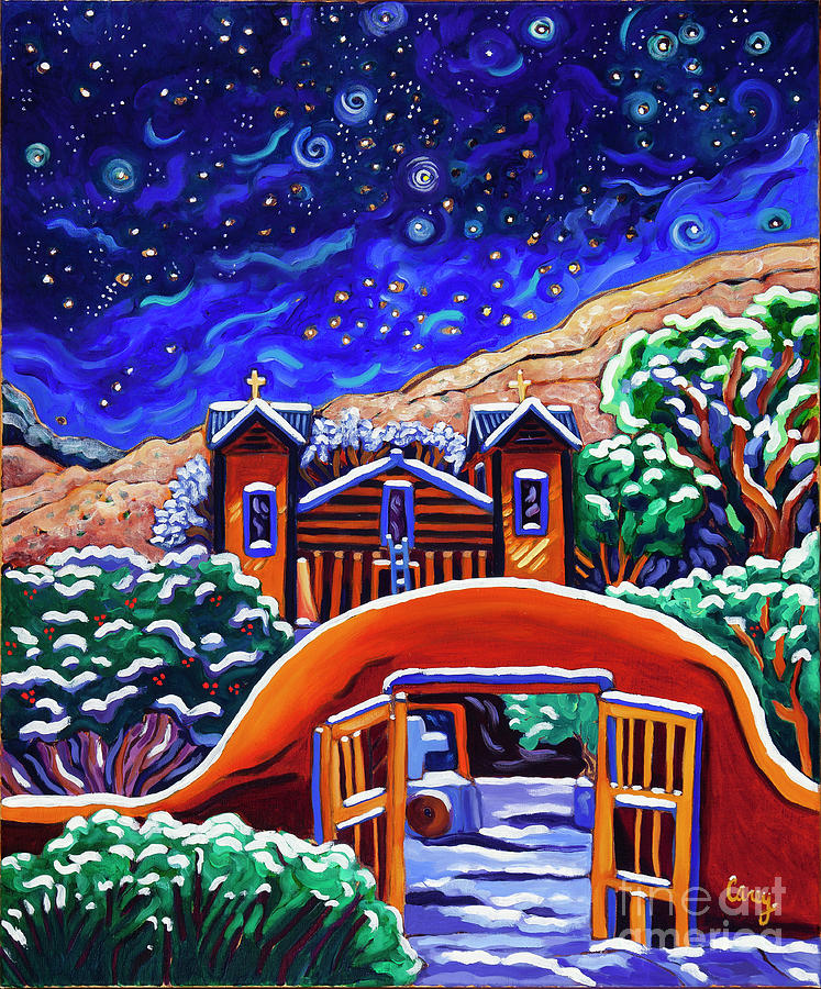 Starry Night Chimayo Painting by Cathy Carey