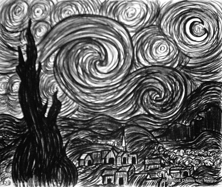 Starry Night Drawing by Darnillious Design's