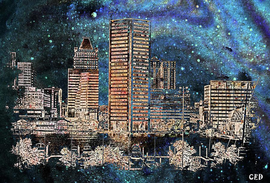 Starry Night in Baltimore Town, Baltimore Art, Baltimore Skyline ...