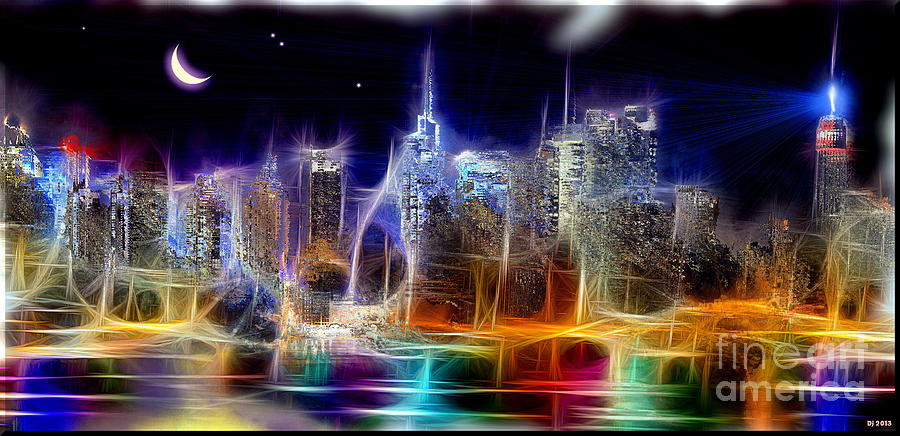 Skyline Mixed Media - Starry Night NYC Skyline by Daniel Janda