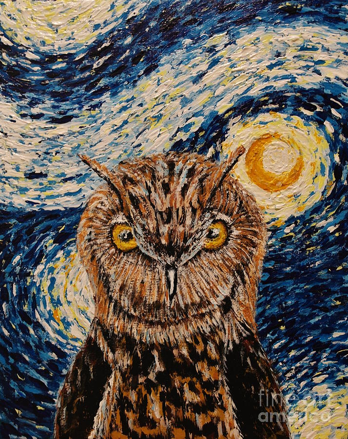 Starry Night Owl Painting by Wayne Cantrell