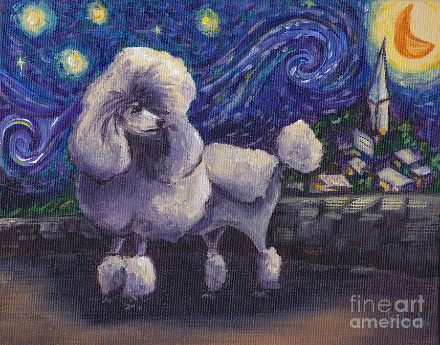 Starry Night Poodle Painting by Robin Wiesneth
