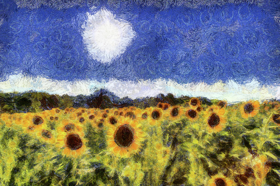 Starry Night Sunflowers Mixed Media By David Pyatt