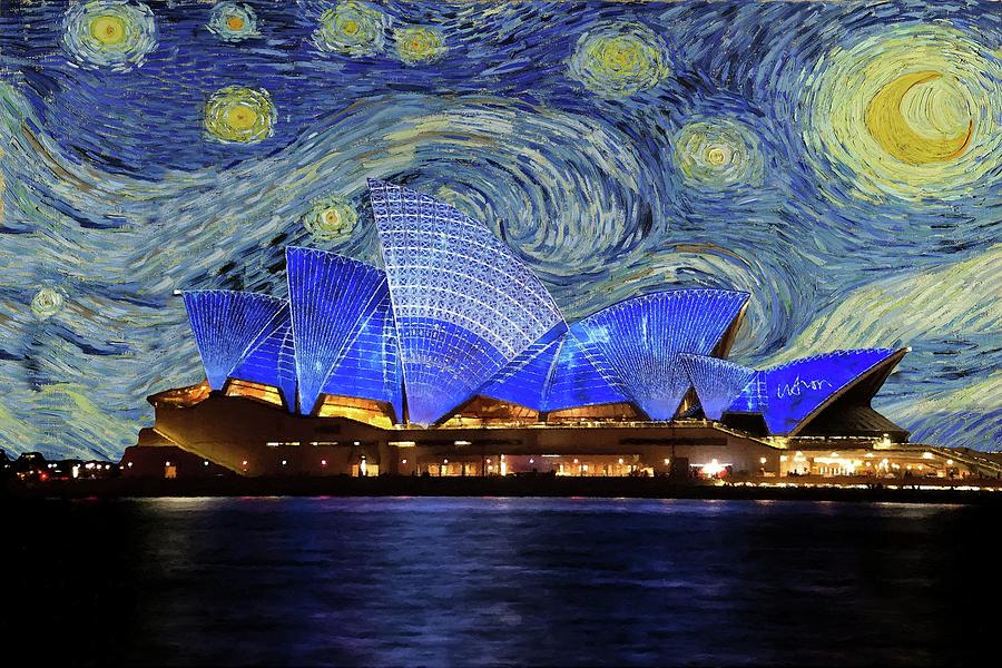 Starry Night Sydney Opera House Painting by Movie Poster Prints