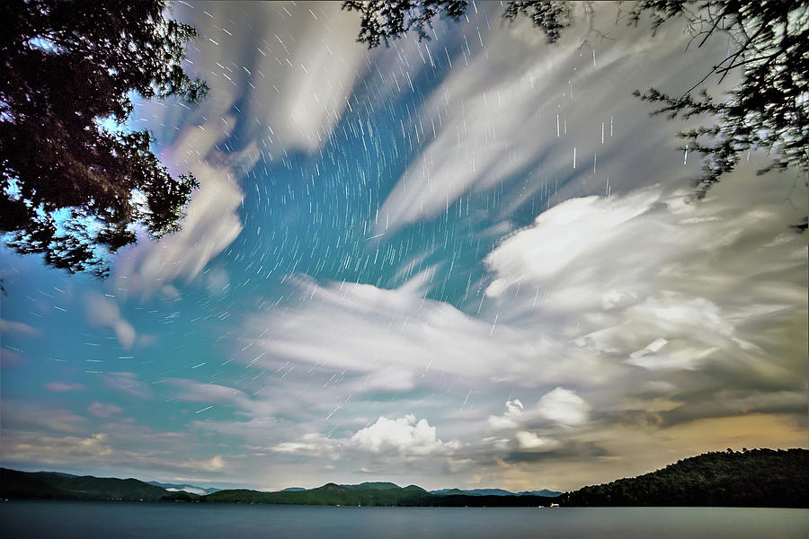 Starry Night With Clouds Over Lake Jocassee South Carolina Photograph by Alex Grichenko