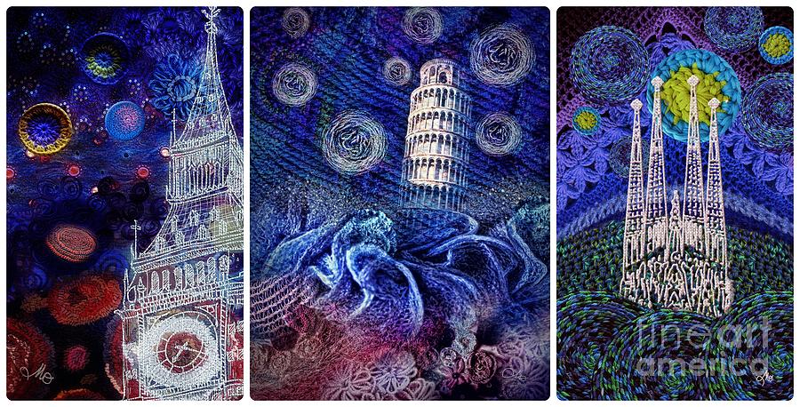 Starry Night Worldwide Triptych Mixed Media by Mo T